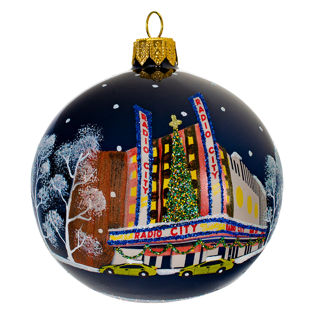 Radio City Music Hall Midnight Blue Glass Globe Christmas Ornament