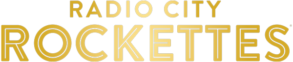 The Radio City Rockettes logo in gold text on white background