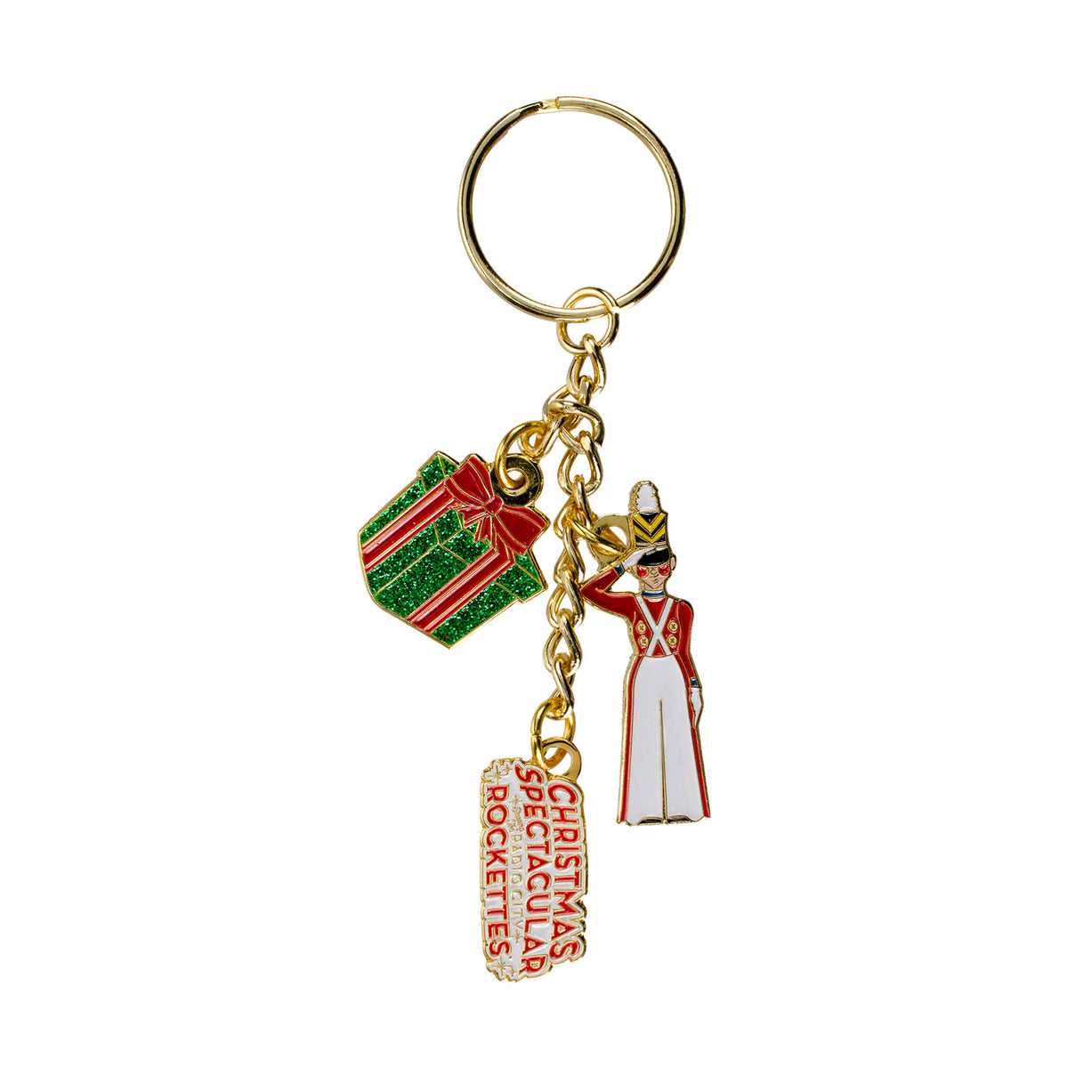 Falling Soldiers Keychain In Gold, Green, Red &amp; White - Front View