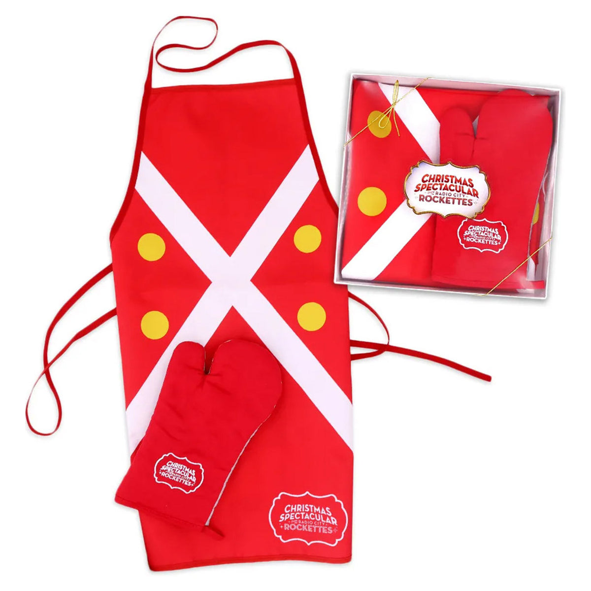 Solider and Apron Mitt Set In Red, White &amp; Gold - Front View