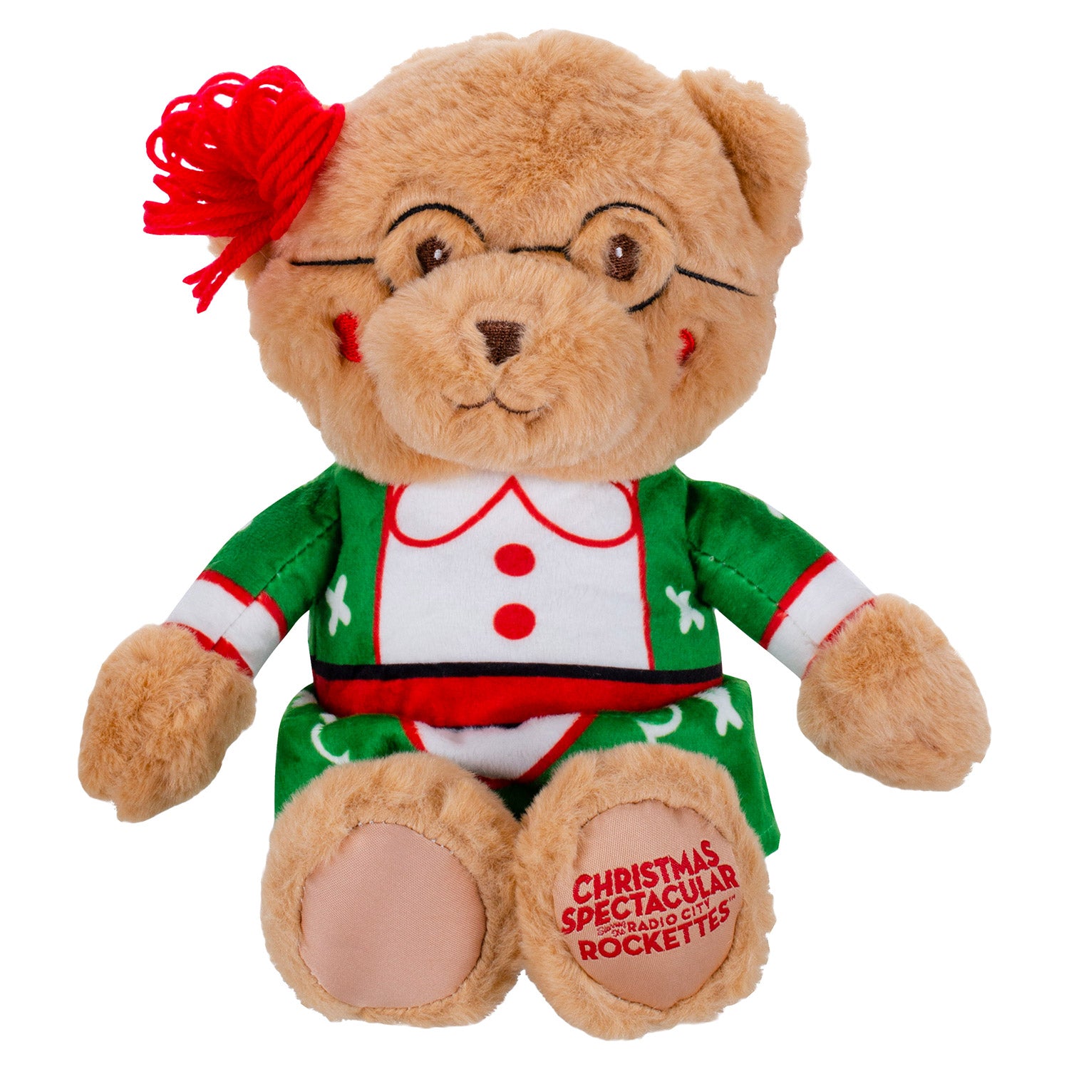 Christmas-themed plush teddy bear, with Radio City Rockettes Christmas Spectacular branding